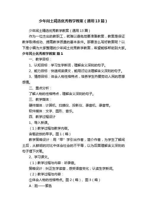 少年闰土精选优秀教学教案（通用13篇）