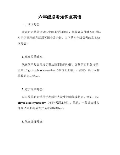 六年级必考知识点英语