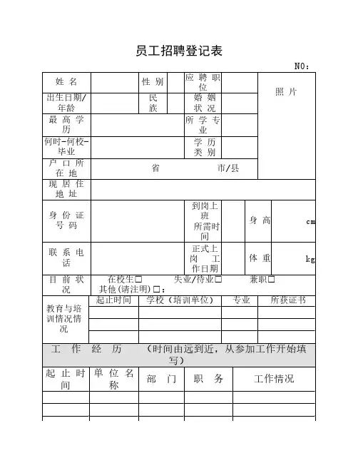 员工招聘登记表