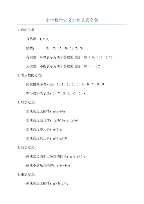 小学数学定义定理公式全集