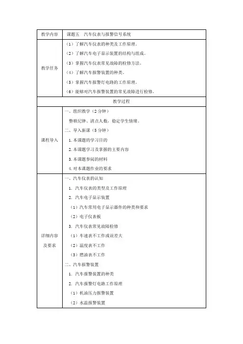 汽车仪表与报警信号系统教案