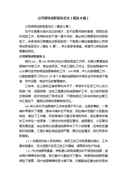 公司领导述职报告范文（精选6篇）