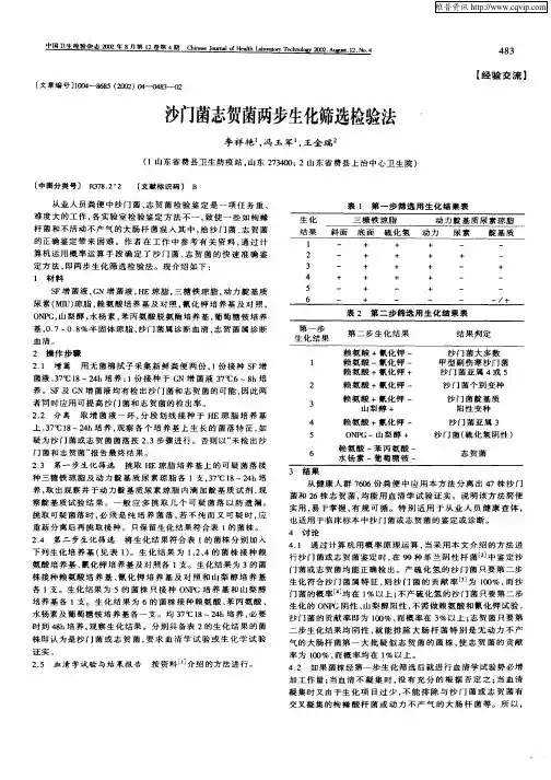 沙门菌声贺菌两步生化筛选检验法