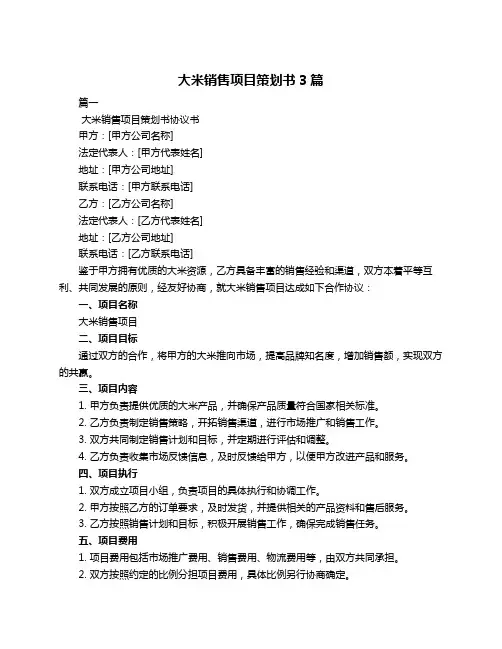 大米销售项目策划书3篇