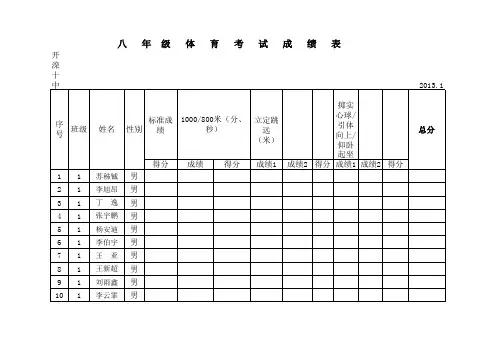 八年级期末体育成绩表2013111
