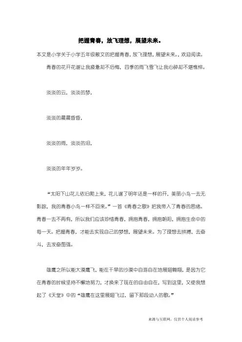 小学五年级散文：把握青春,放飞理想,展望未来。