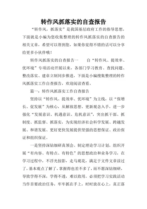 转作风抓落实的自查报告