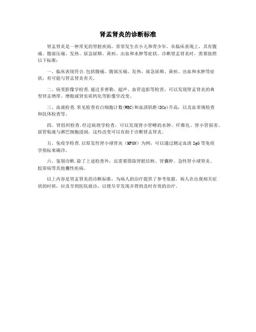 肾盂肾炎的诊断标准
