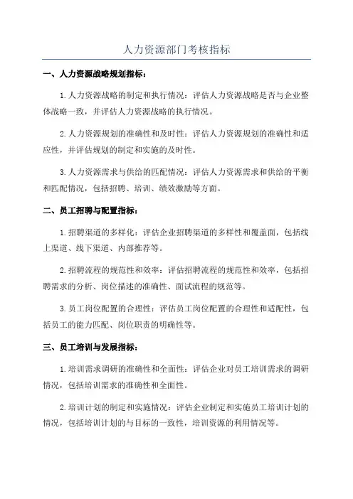 人力资源部门考核指标