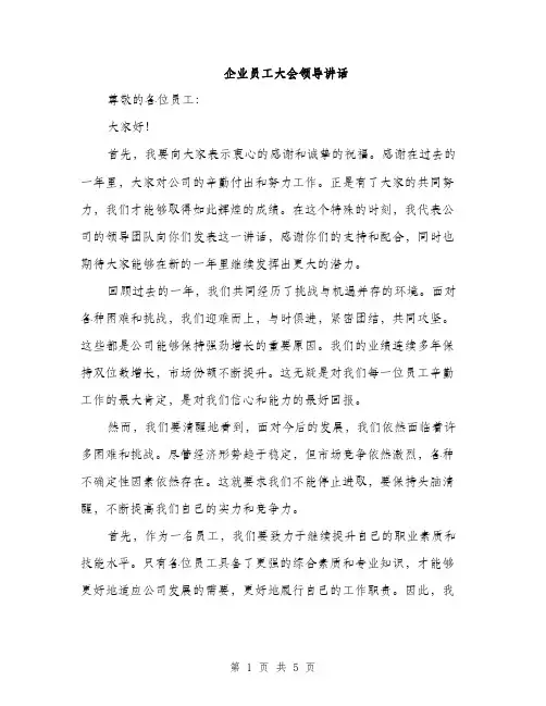企业员工大会领导讲话(2篇)