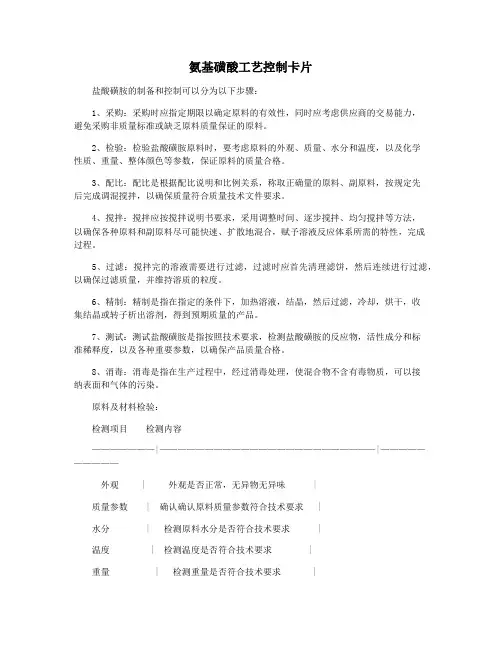 氨基磺酸工艺控制卡片