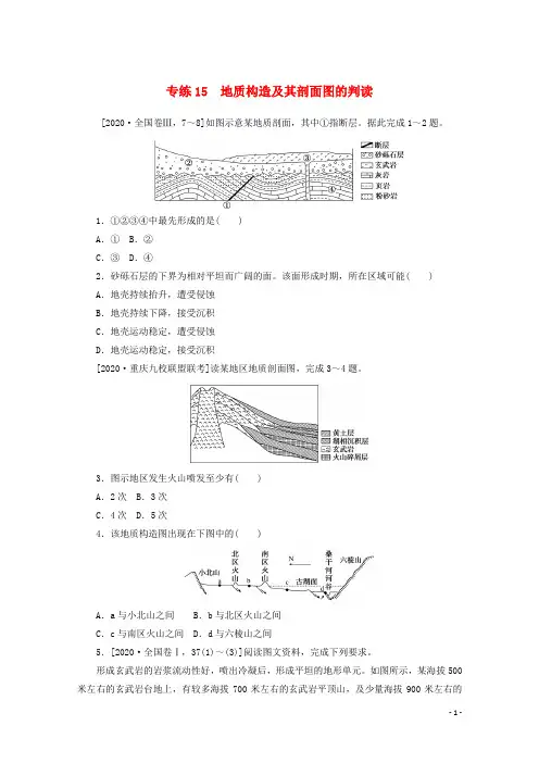 统考版2021届高考地理二轮复习专练15地质构造及其剖面图的判读含解析