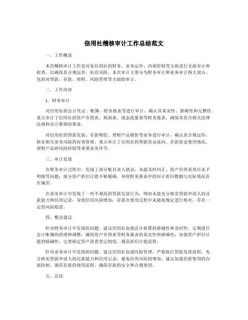 信用社稽核审计工作总结范文