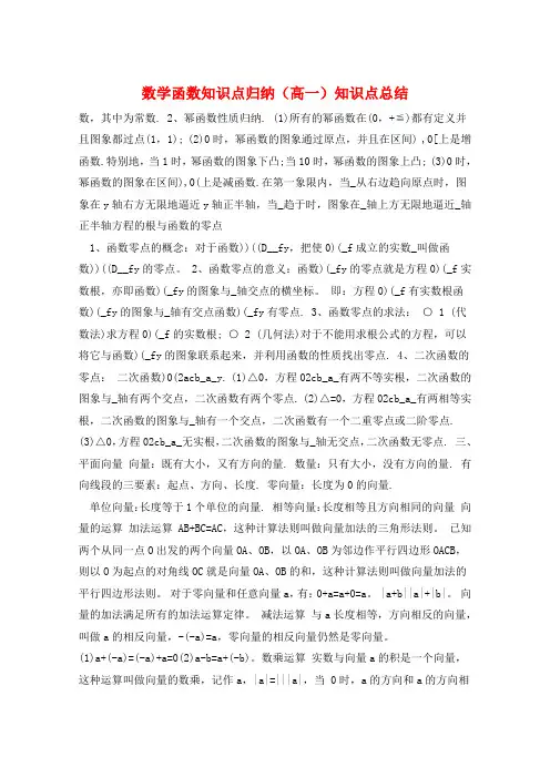 数学函数知识点归纳(高一)知识点总结  