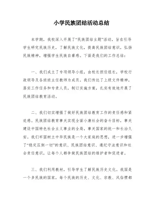 小学民族团结活动总结