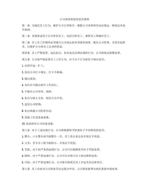 公司规章制度的处罚条例