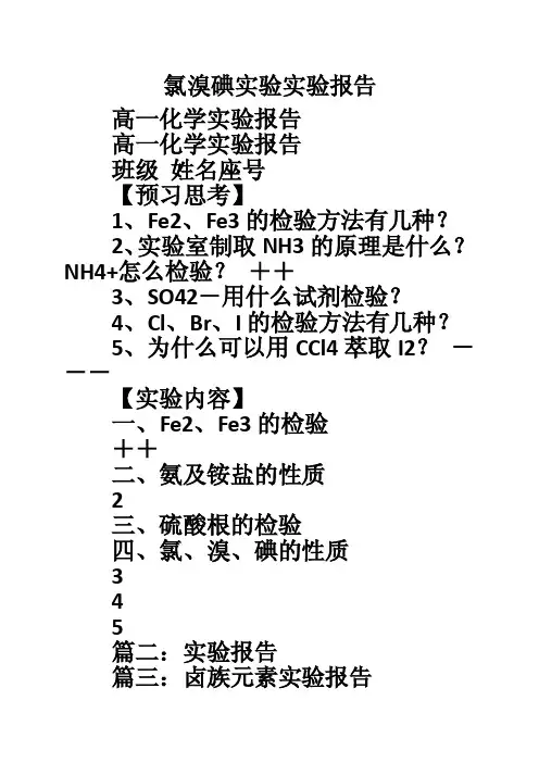 氯溴碘实验实验报告