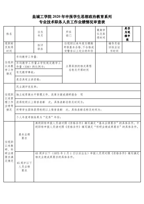 学生思想政治教育系列申报人员审查表