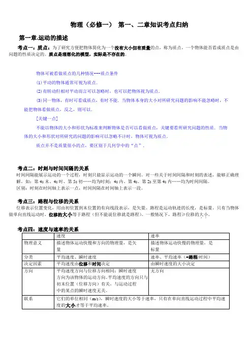 高一物理必修1一二章知识点归纳