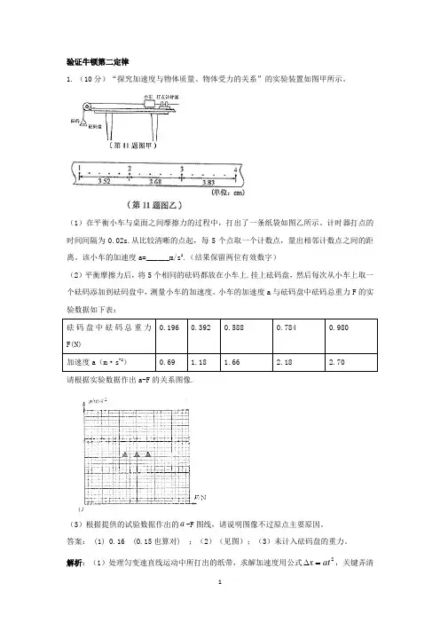 验证牛顿第二定律实验(有标准答案)