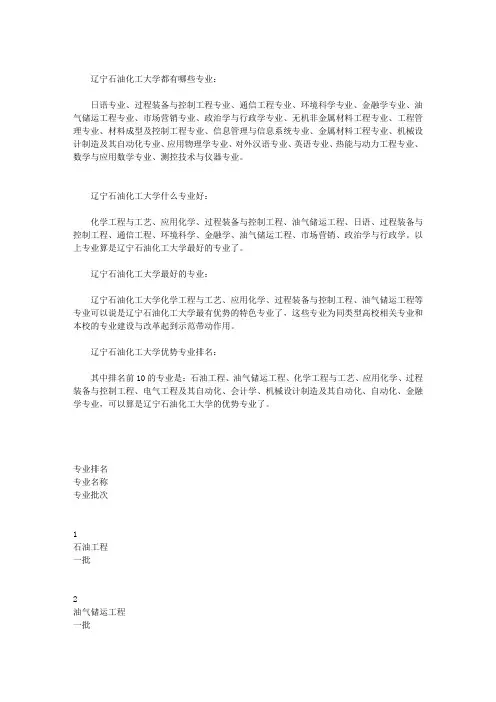【辽宁石油化工大学专业介绍】_辽宁石油化工大学专业排名