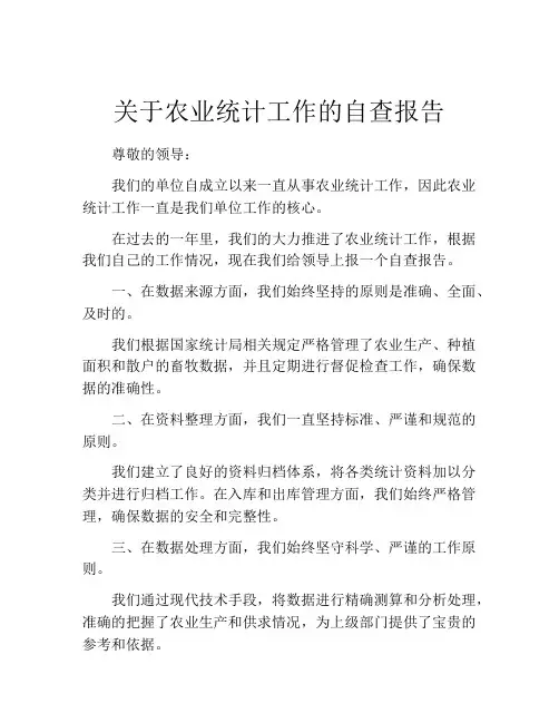 关于农业统计工作的自查报告