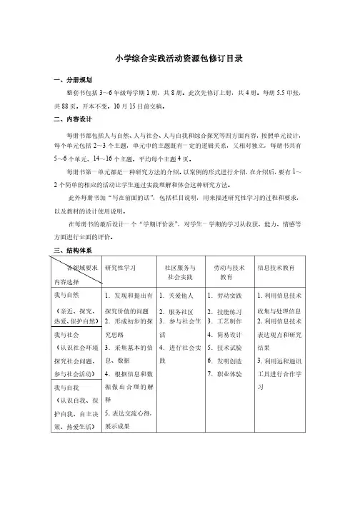 小学综合实践活动资源包修订目录