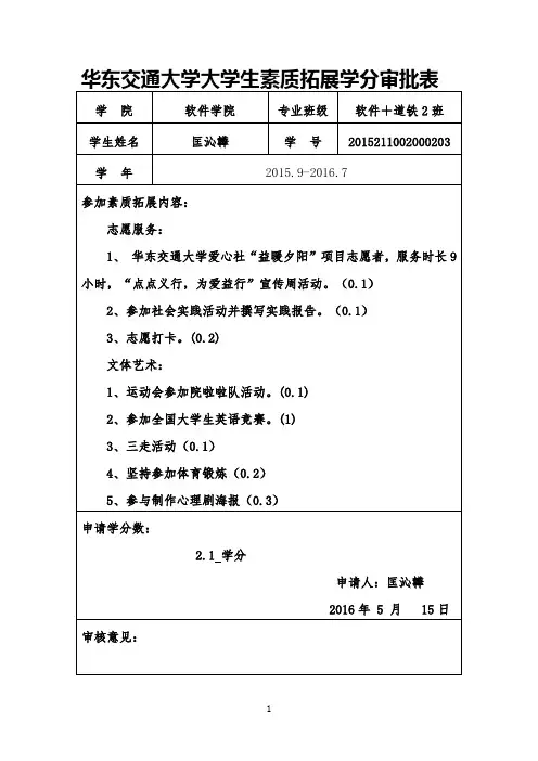 华东交通大学大学生素质拓展学分审批表2