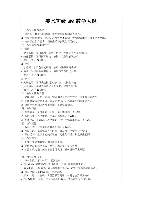 美术初级SM教学大纲