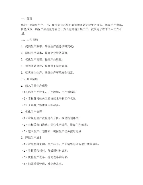 新任生产厂长个人工作计划