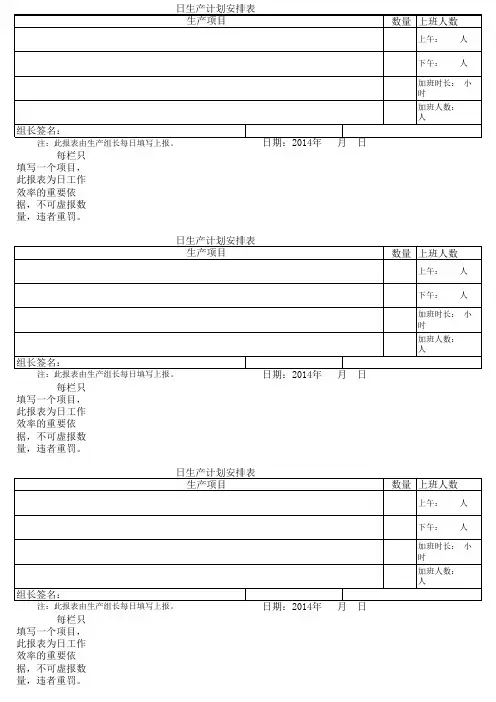 日生产计划安排表