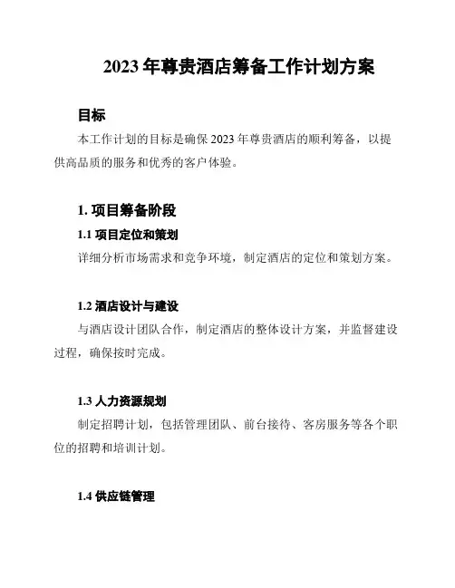2023年尊贵酒店筹备工作计划方案