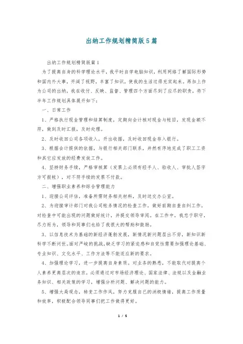 出纳工作规划精简版5篇