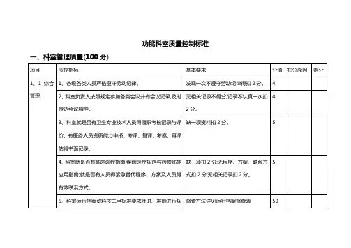 功能科室质量控制标准