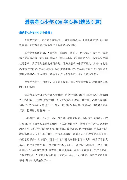 最美孝心少年800字心得(精品5篇)