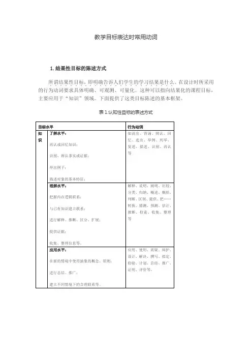 教学目标表达时常用动词