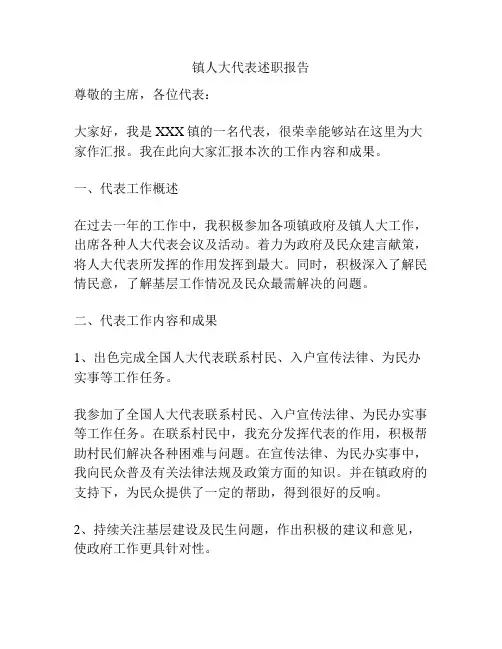 镇人大代表述职报告