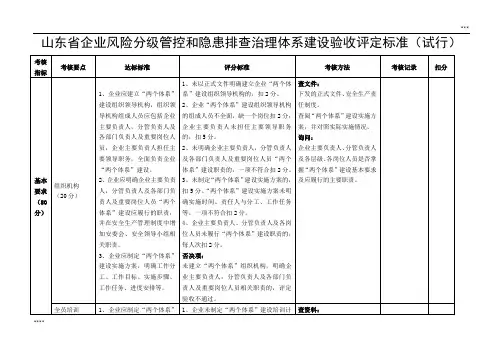 安全生产双体系验收标准考核表