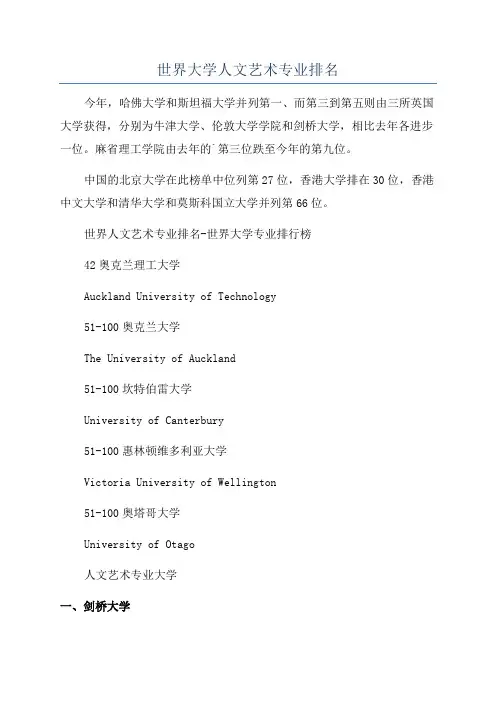 世界大学人文艺术专业排名