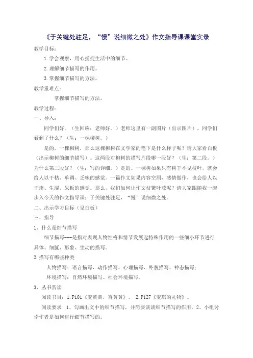 《于关键处驻足,“慢”说细微之处》作文指导课课堂实录