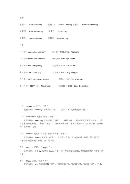 英语单词日期月份