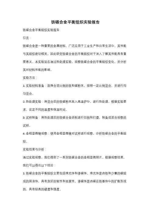 铁碳合金平衡组织实验报告