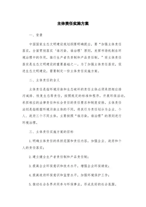 主体责任实施方案