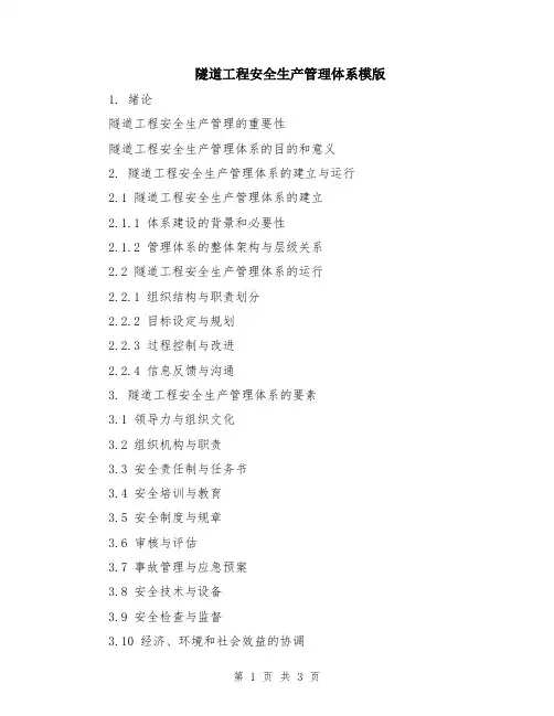 隧道工程安全生产管理体系模版