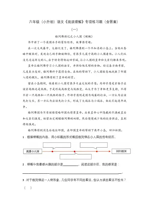 六年级语文下册试题《阅读理解》专项练习题(含答案)(2)(部编版)