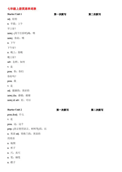 (完整版)人教版初中七年级英语单词默写用