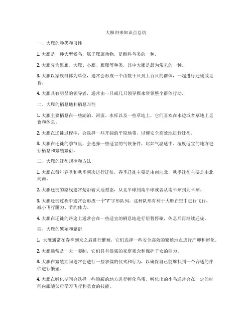 大雁归来知识点总结
