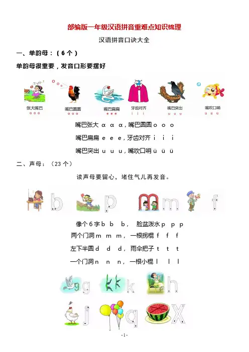 01一年级语文(上)汉语拼音重难点知识梳理