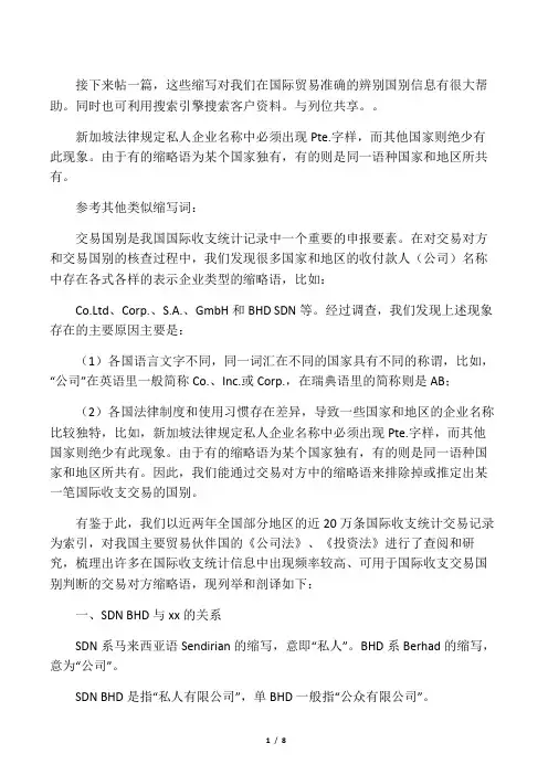 各国公司的缩写