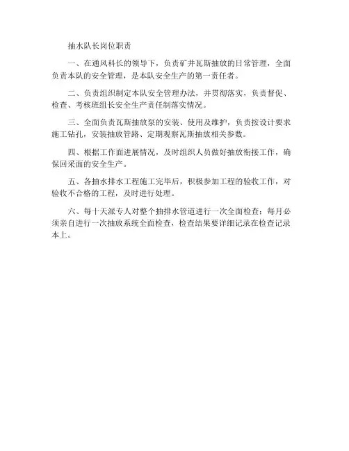 抽放队长岗位职责